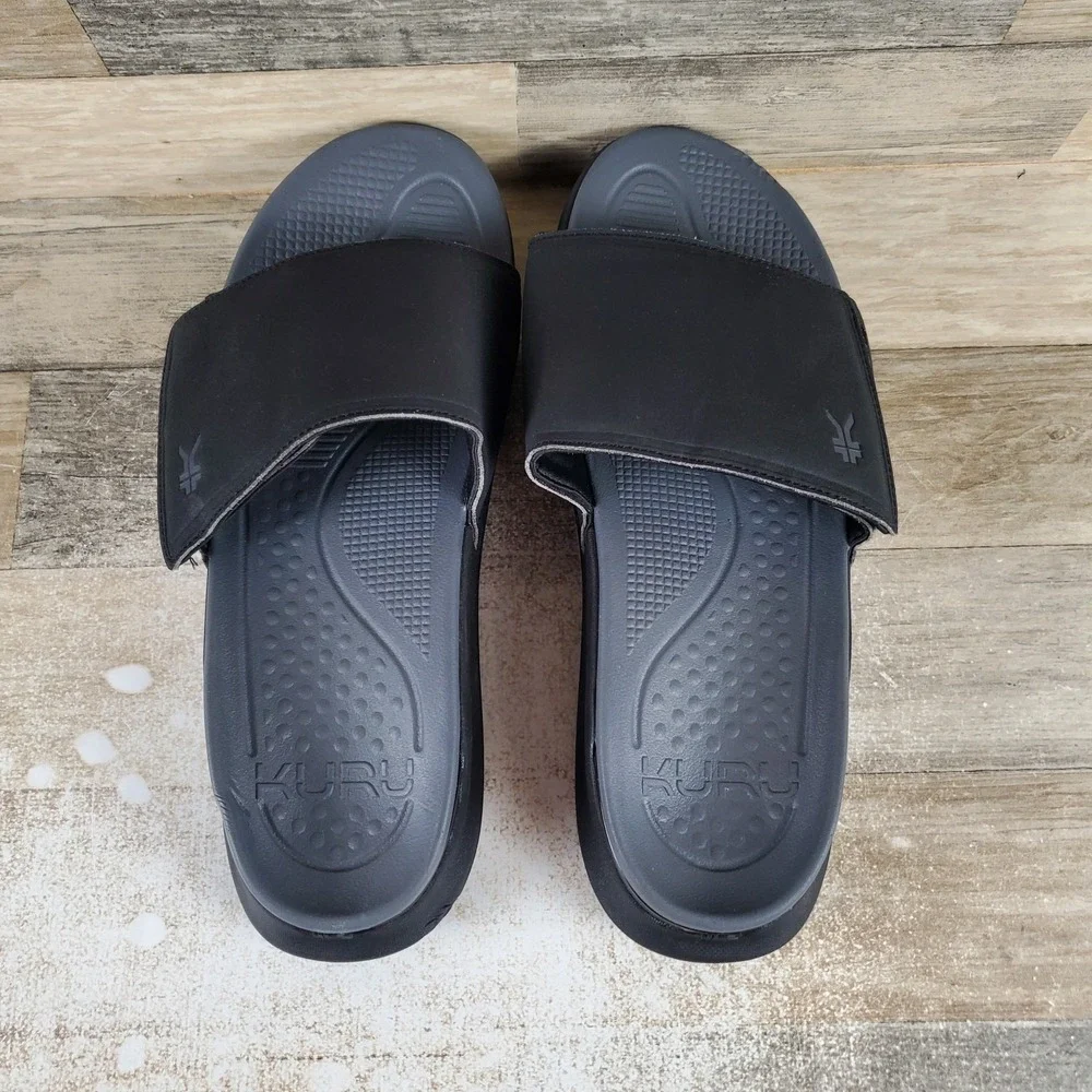 Kuru Moment Mens Slide Sandals Sz‎ 13 M Jet Black Storm Gray Platform Slip On